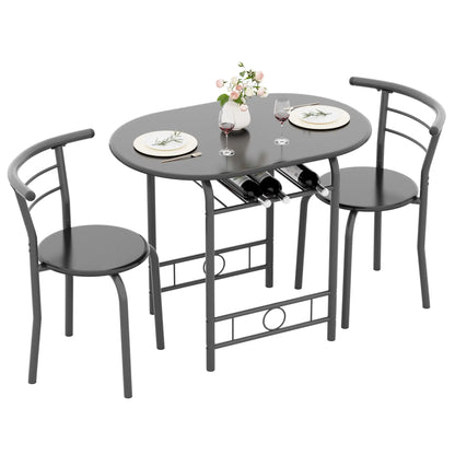 3 Pieces Dining Set for 2 Small Kitchen Breakfast Table Set Space Saving Wooden Chairs and Table Set,Black