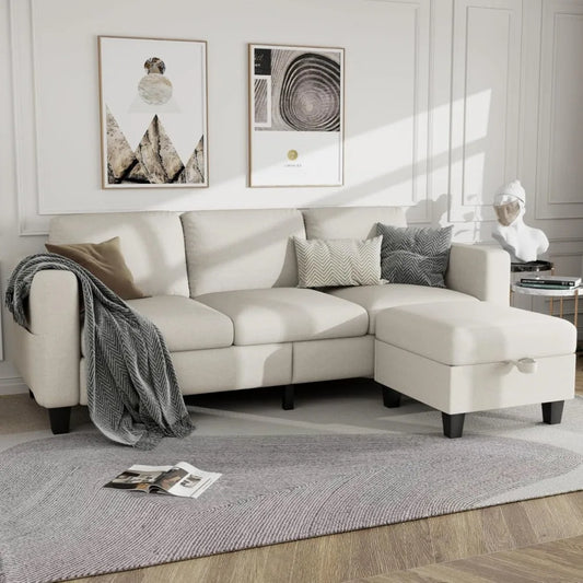 Couches for Living Room - Sectional Sofa L Shaped Cloud Couch-Small Modular 3 Seat-Comfy Linen with Storage Deep Seat Sofa