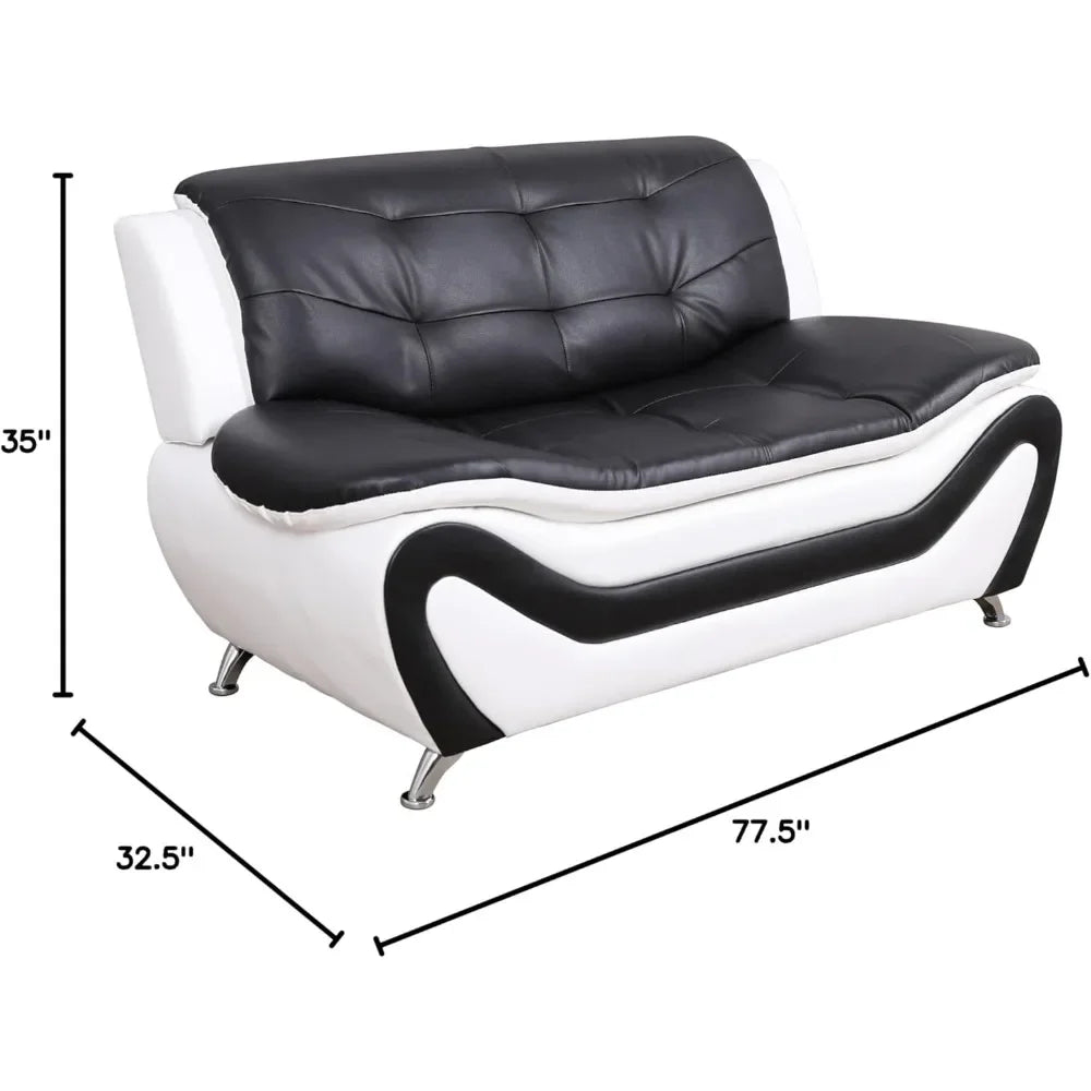 3-piece Modern Sofa Set, Black/white, 32.5 Inches Deep X 77.5 Inches Wide X 35 Inches High