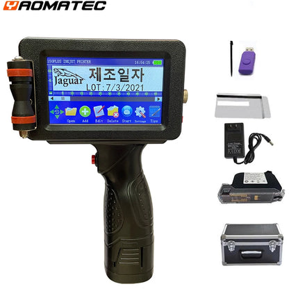 YAOMATEC 25 Languages 12.7mm Variable QR Bar Batch Code Number Logo Expiry Date Label Mask Handheld Thermal Inkjet TIJ printer