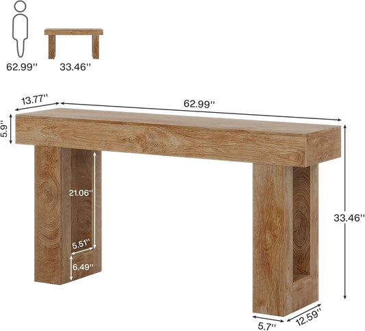 63-Inch Long Console Table, Wooden Rectangular Sofa Table Behind The Couch, Farmhouse Entryway Table for Entrance, Hallway