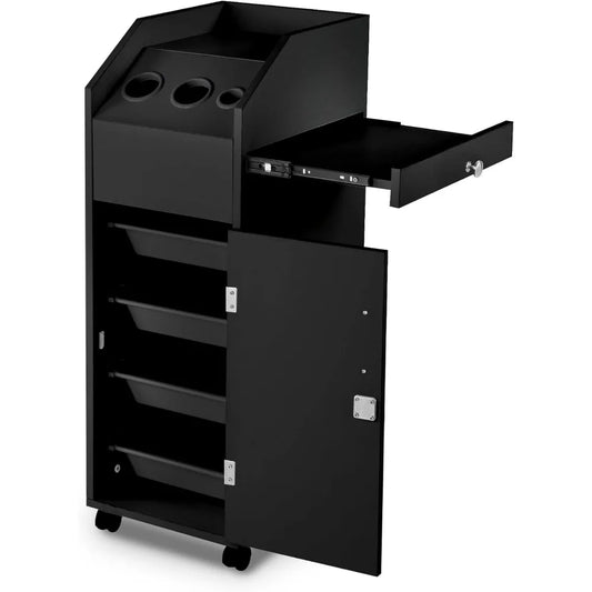 Hair Salon Stations for Hair Stylist, Mobile Salon Trolley Cart with Wheels, Beauty Barber Salon Storage Cabinets Organizer