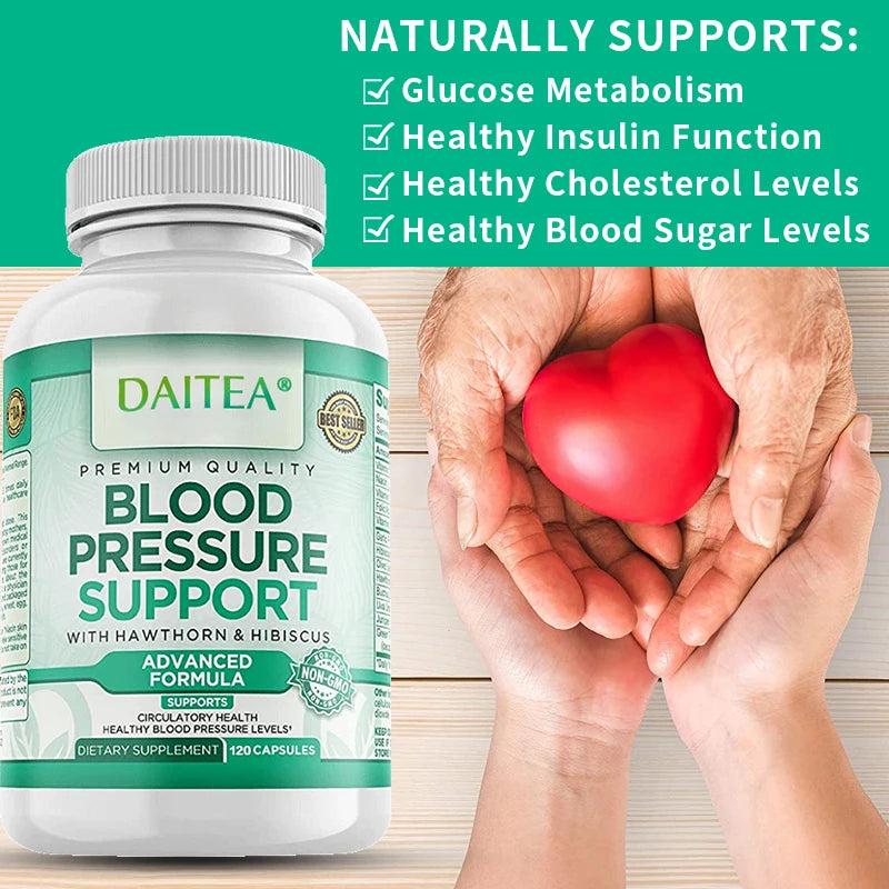 Premium Blood Pressure Support Supplement with Hawthorn, Hibiscus & Garlic - Supports Cardiovascular & Circulatory Health