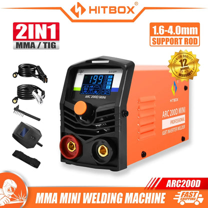 HITBOX ARC200D Welding Machine 2 in 1 ARC MMA LIFT TIG MINI IGBT Inverter LED Digital Display Protable Home Welder 220V 10-200A