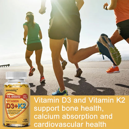 Vitamin D3 & K2 Supplement 10000 IU Immune Support, Hair, Skin & Nail Health Joint, Bone, Cardiovascular & Immune Health.