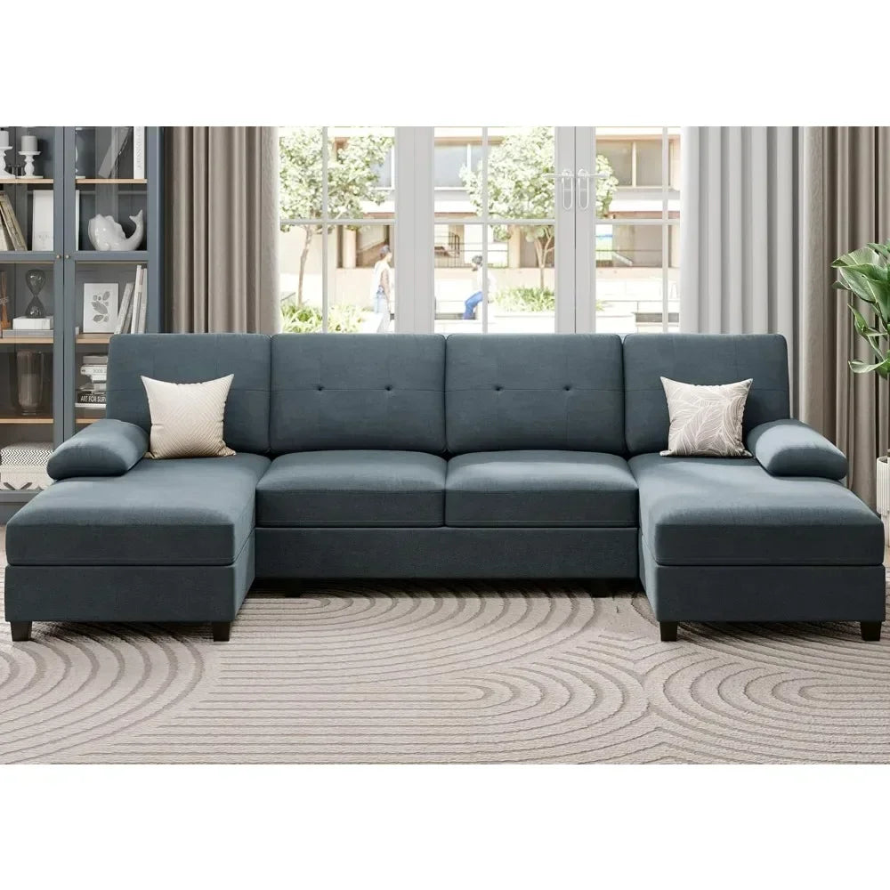 Sectional Sofa Couches for Living Room, 4 Seat U-Shaped Sofa Couch Living Room Furniture Sets Clearance with Double Chaises