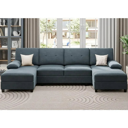 Sectional Sofa Couches for Living Room, 4 Seat U-Shaped Sofa Couch Living Room Furniture Sets Clearance with Double Chaises