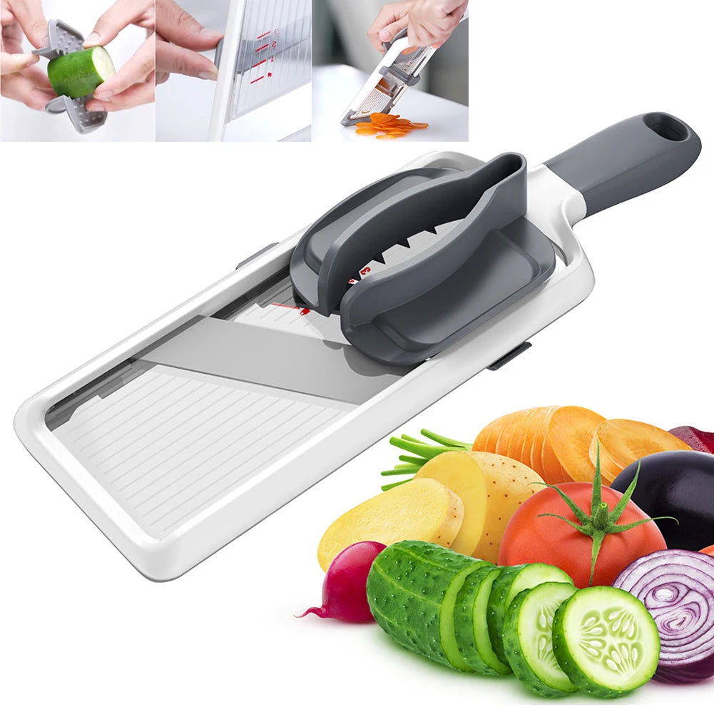 Safe Mandoline Food Slicer Comfort Grip Mandolin French Fry Cutter Easy To Clean 3 Modes for Speedy Slicing of Fruits Vegetables