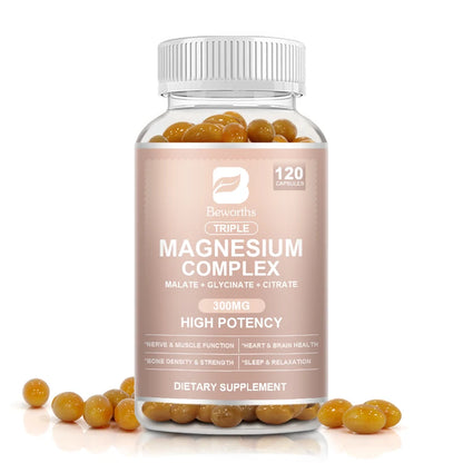 BEWORTHS Magnesium Complex Capsules 300mg Foods Supplements for Muscles, Sleep, Calm, Nervous System & Energy Support