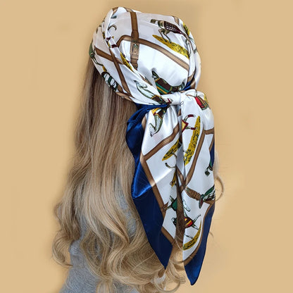 Head Scarf Women Luxury Brand Square 90*90cm Silk Foulard Satin Bandana Cheveux Soft Neckerchief Hijab Hair Scarves For Ladies