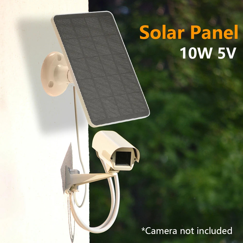 10W 5V Solar Panel Micro USB+Type-C 2in1 Outdoor Solar Cells Charger Solar Panels for Security Camera/Small Home Light System