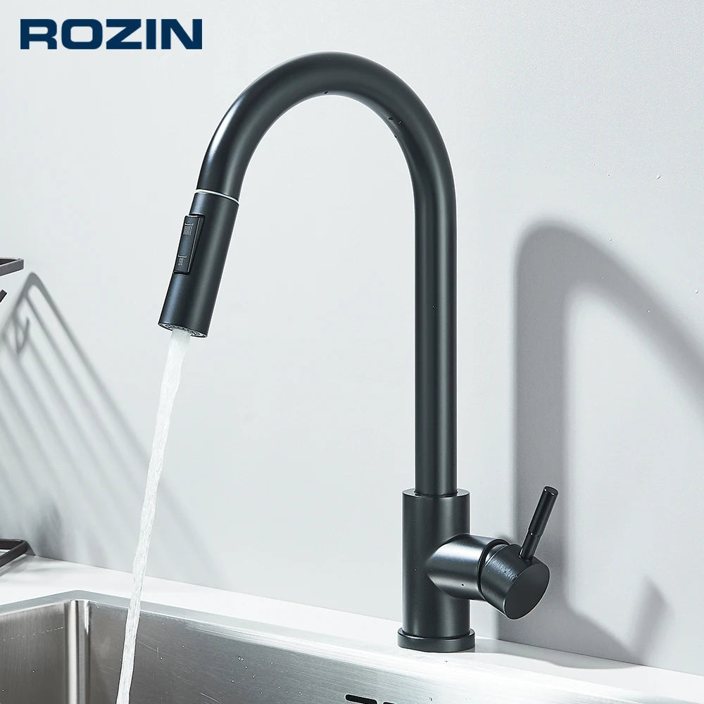 Black Pull Out Kitchen Faucet Deck Mounted Flexible Hot And Cold Water Kitchen Sink Mixer Tap With Stream Shower Modes Nozzle