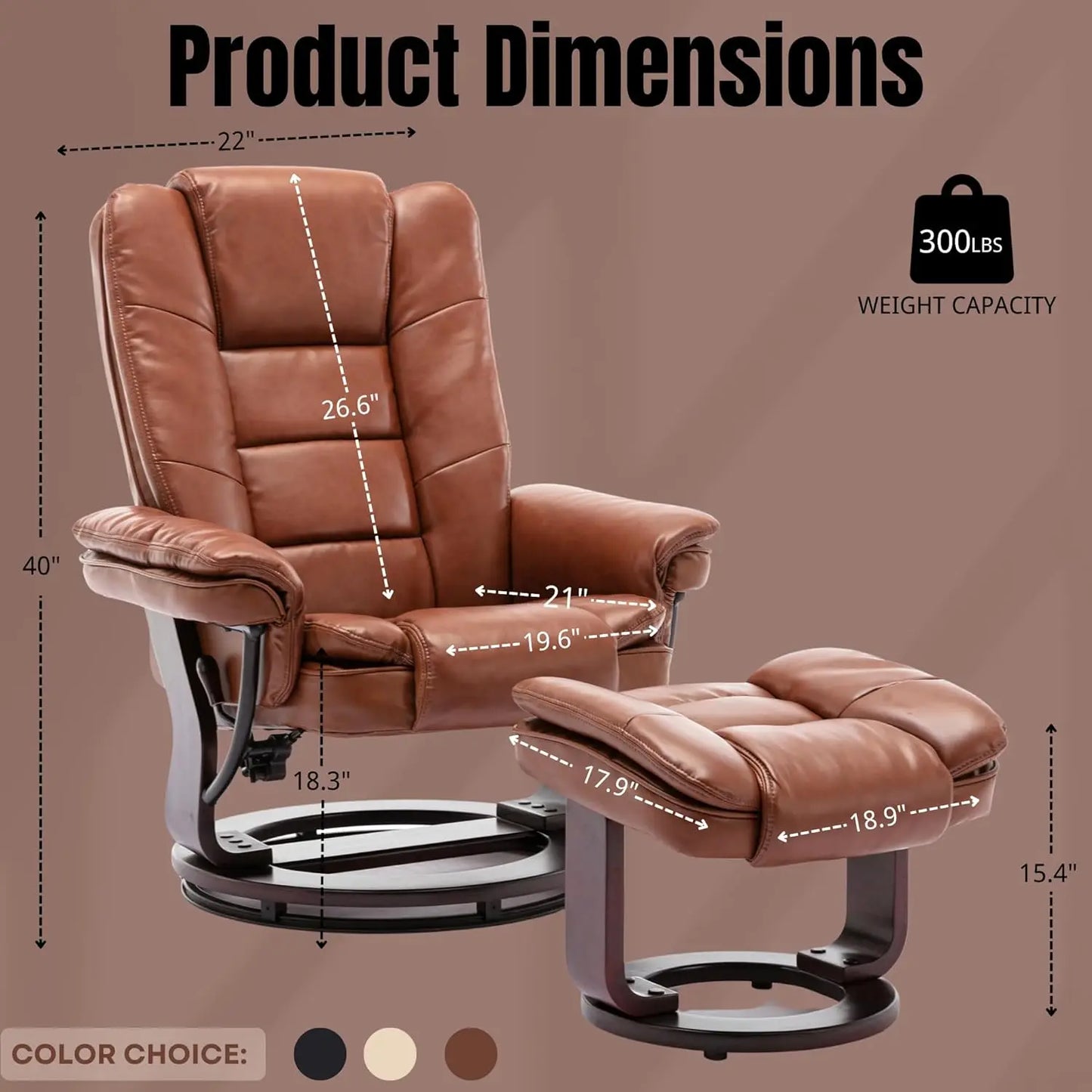 Leather Recliner with Ottoman Mahogany Wood Base Ultra Plush Double Foam Layered Reclining Bonded Leather Chair for Living Room