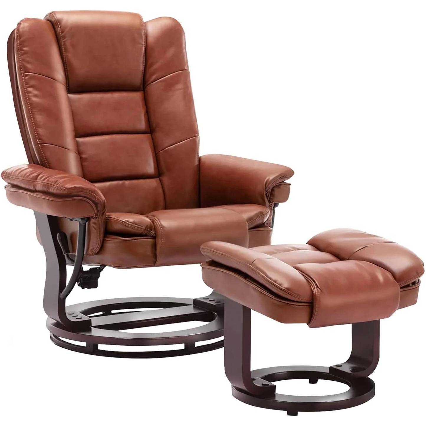 Leather Recliner with Ottoman Mahogany Wood Base Ultra Plush Double Foam Layered Reclining Bonded Leather Chair for Living Room