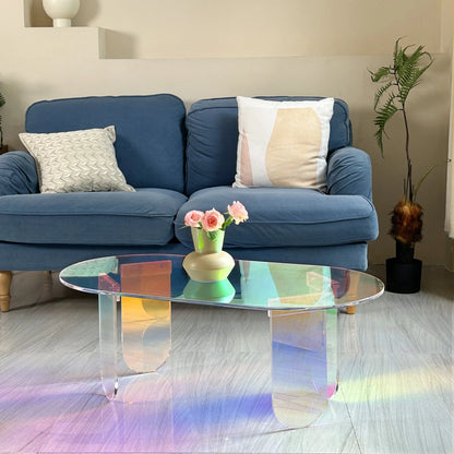 Acrylic Coffee Table, Iridescent Acrylic End Table, Colorful Acrylic Side Table 37.4 in (L) x 19.7 in (W) x 14.2IN (H)