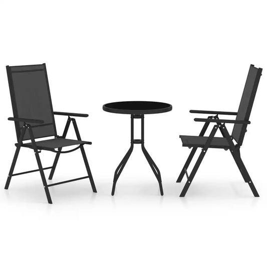 vidaXL 3 Piece Bistro Set Aluminium and Textilene Black  Living room furniture/suite