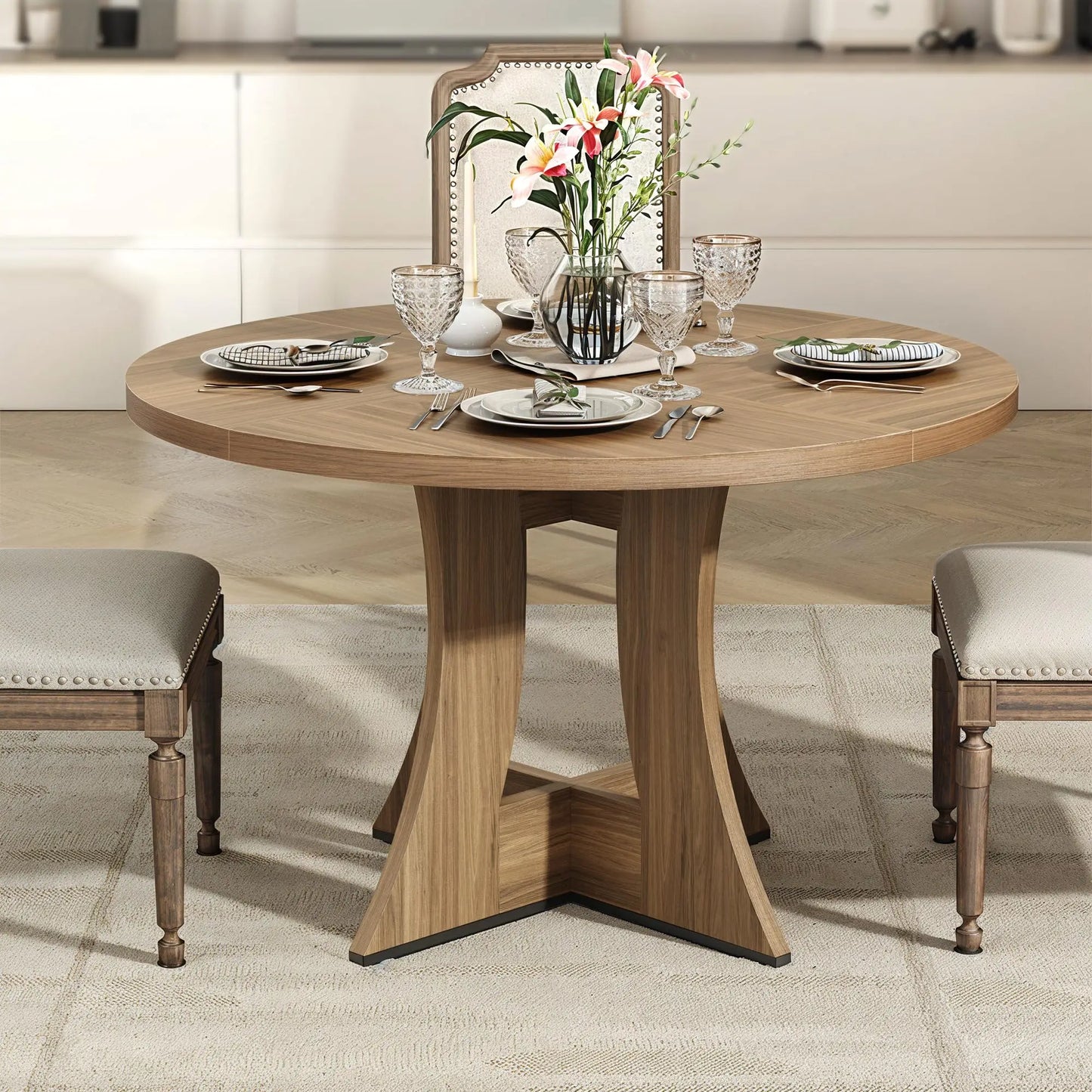 47.24" luxurious Round Dining Table for 4 Person Circle Engineered Wooden Kitchen Table for Home Dining Room Kitchen Living Room