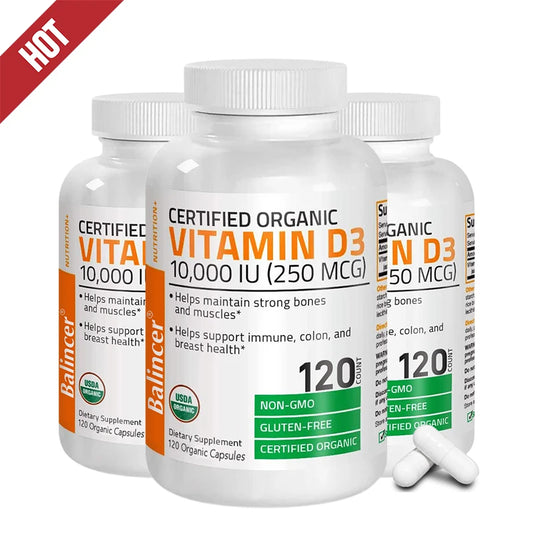 Vitamin D3 Supplement, Supports Calcium Absorption, Fights Fatigue, Boosts Immune System, Strengthens Muscle, 120 Capsules