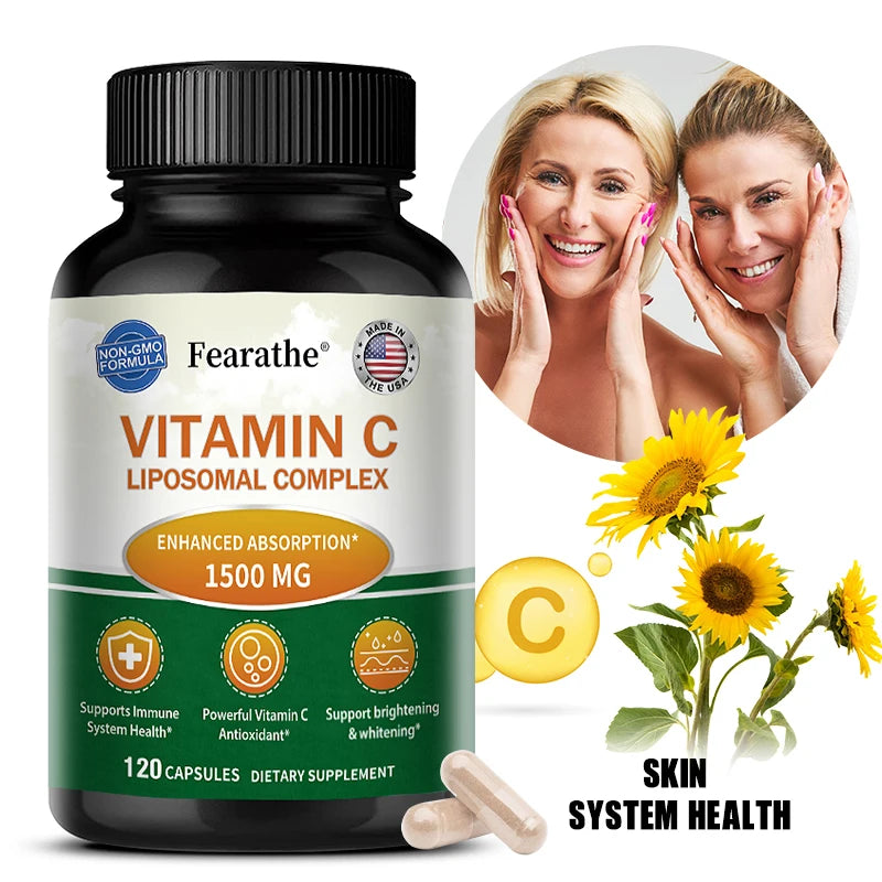 Vitamin C 1500 Mg Supplement - Improves Absorption, Ascorbic Acid, Immune System and Collagen Health, Antioxidant, Whitening