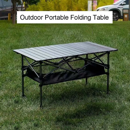 Outdoor Folding Long Table Portable Storage Black Camping Desk Barbecue Easy To Install With Net Bag Light Stable