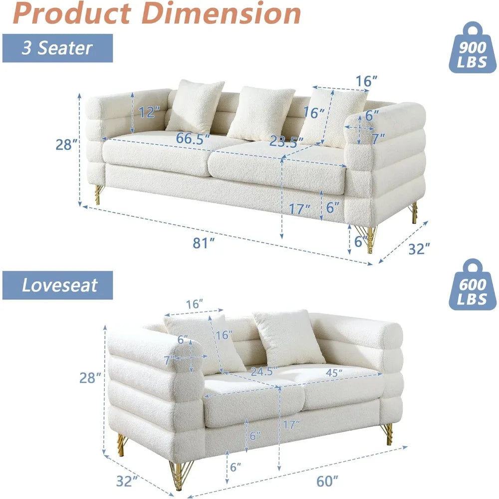 Luxury Teddy Sofa Set, Modern Decor Furniture Sectional Sofa, 3 Seater Couch and Loveseat with 5 Pillows for Living Room