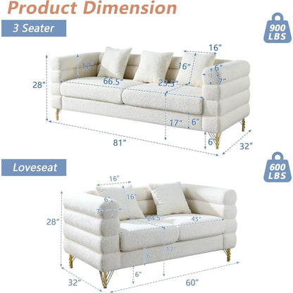 Luxury Teddy Sofa Set, Modern Decor Furniture Sectional Sofa, 3 Seater Couch and Loveseat with 5 Pillows for Living Room